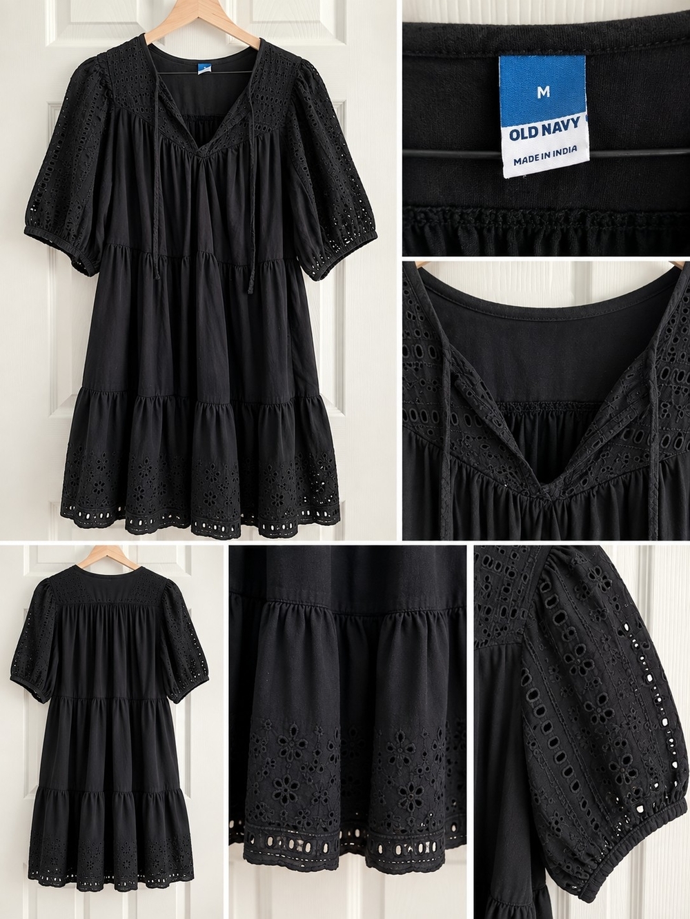 Old Navy Black Eyelet Tiered Tunic Top